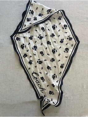Coach Black and White Floral Silk Scarf